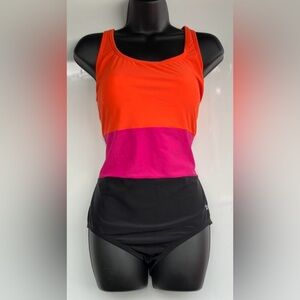 Colorblock Sleeveless Top - Orange, Pink, and Black